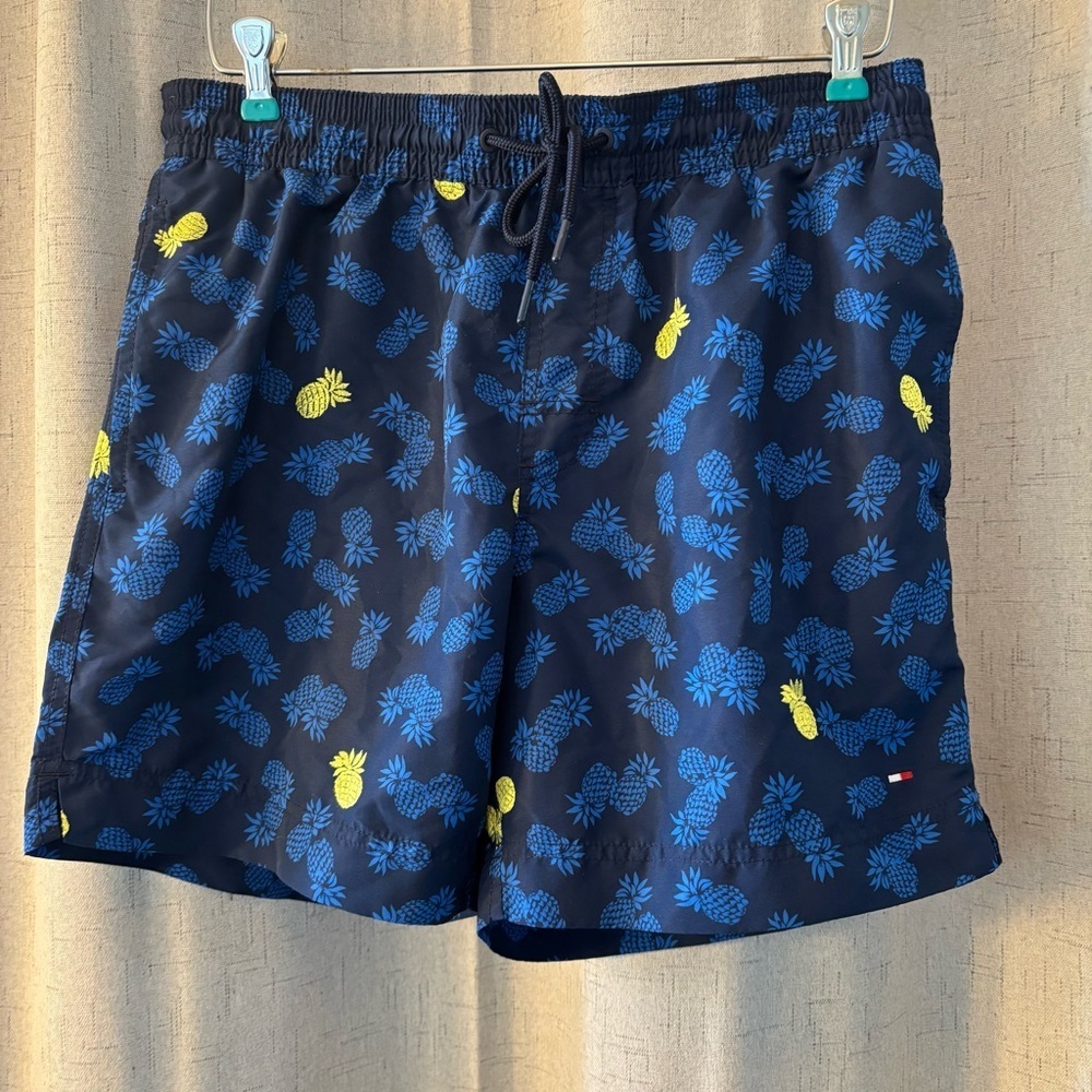 Tommy Hilfiger Swim Shorts Trunks Medium Pineapple Embroidered w/pockets Blue - Picture 2 of 9